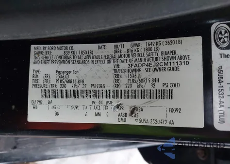 2012 Ford Fiesta Se z USA, uszkodzony, nr VIN 3FADP4EJ2CM111310